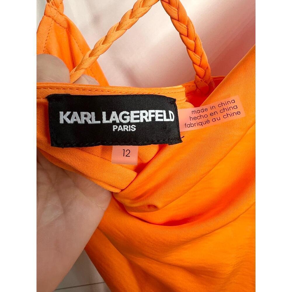 Karl Lagerfeld Paris Orange Spaghetti Straps Ruffled Bottom Cowl Slip Dress 12 - Picture 8 of 10
